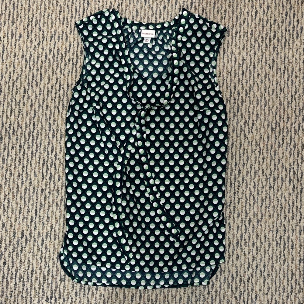 Merona Pine Green with Polka Dot Sleeveless Blouse.